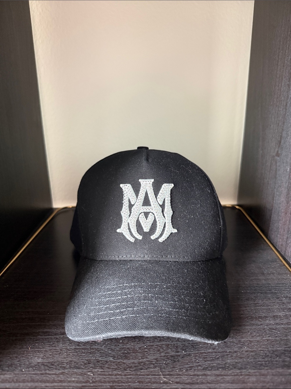 AMIRI Black Rhinestone Logo Baseball Cap